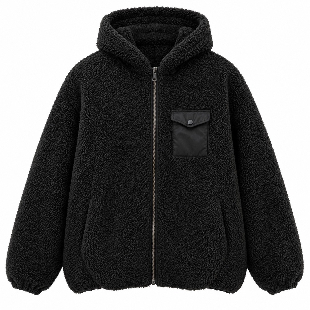 UGG Hoodie Jacket Sherpa Fleece Full Zip XL Black Cozy Teddy Outerwear